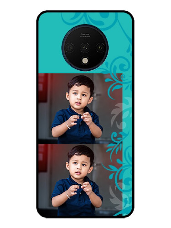 Custom OnePlus 7T Custom Metal Phone CaseWith Photo And Green Floral Design