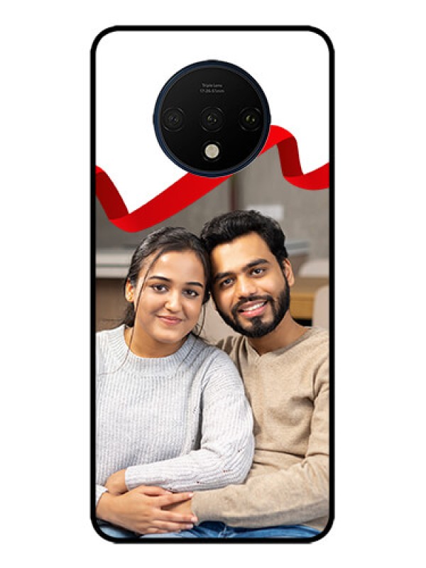 Custom OnePlus 7T Custom Metal Phone CaseRed Ribbon Frame Design