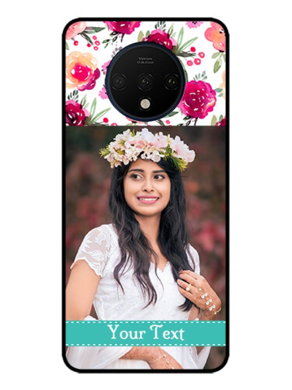 Custom OnePlus 7T Custom Metal Phone CaseWater Colors Floral Design