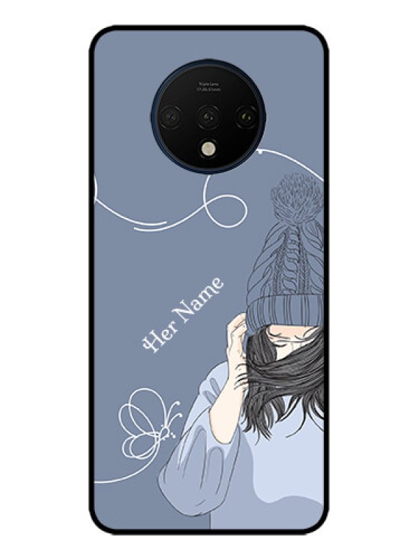 Custom OnePlus 7T Custom Metal Phone CaseGirl In Winter Outfit Design