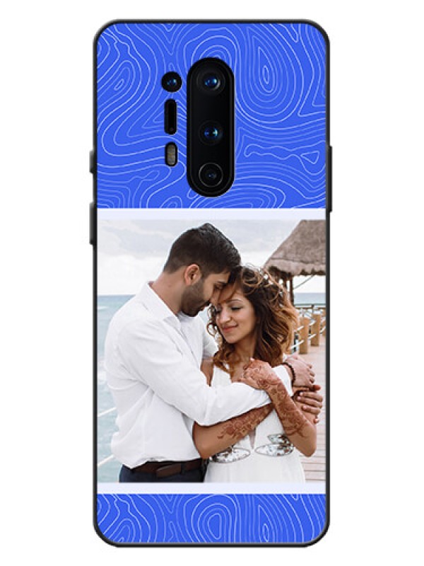 Custom OnePlus 8 Pro Custom Metal Phone Case - Curved Line Art With Blue And White Design