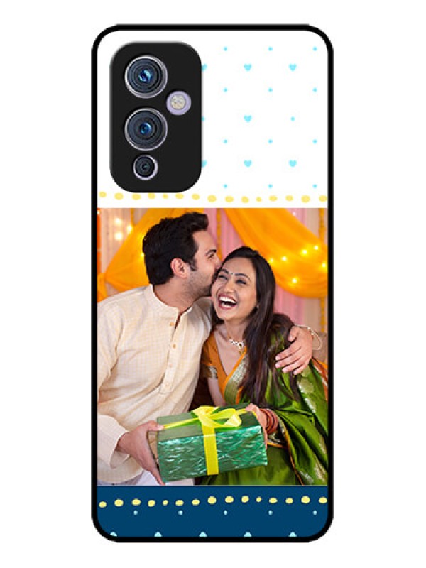 Custom OnePlus 9 5G Custom Metal Phone CaseWhite And Blue Abstract Design