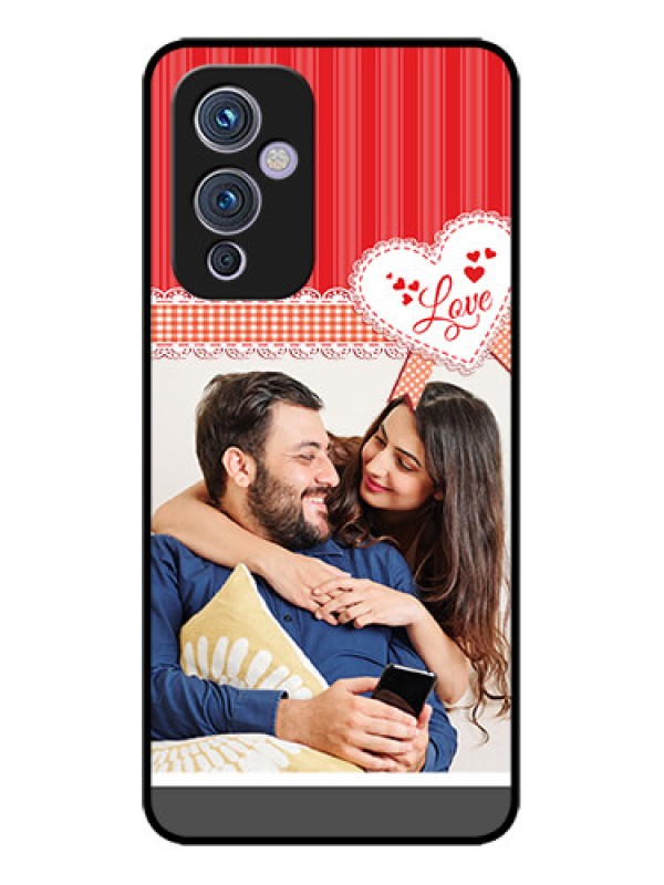 Custom OnePlus 9 5G Custom Metal Phone CaseRed Love Pattern Design