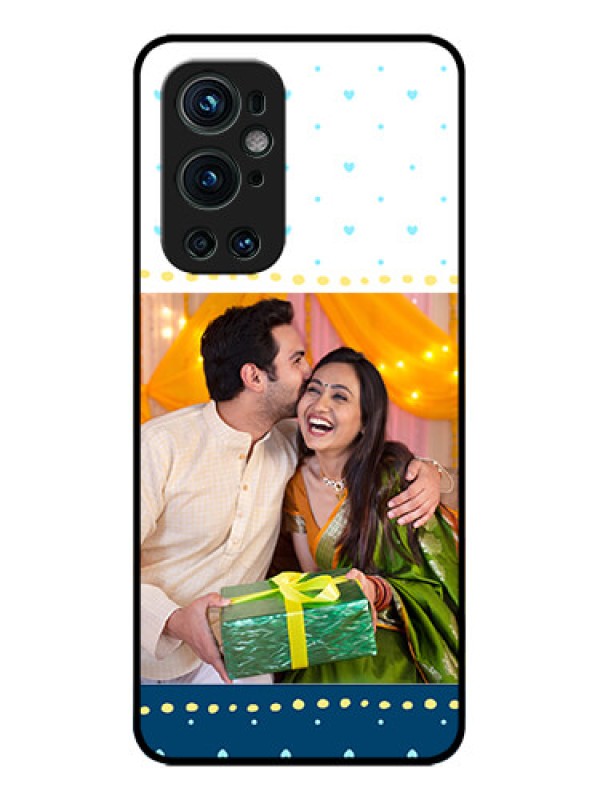 Custom OnePlus 9 Pro 5G Custom Metal Phone CaseWhite And Blue Abstract Design