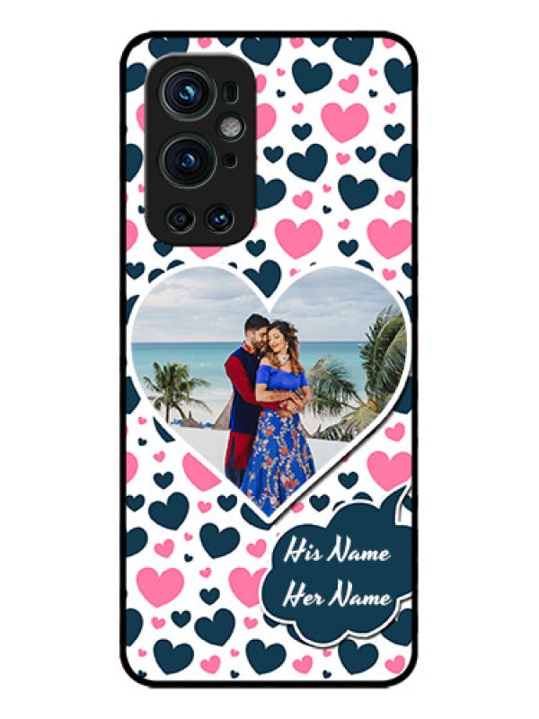 Custom OnePlus 9 Pro 5G Custom Metal Phone CasePink and Blue Heart Design