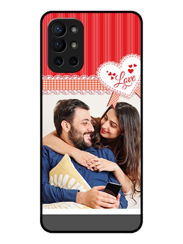 Custom OnePlus 9R 5G Custom Metal Phone CaseRed Love Pattern Design