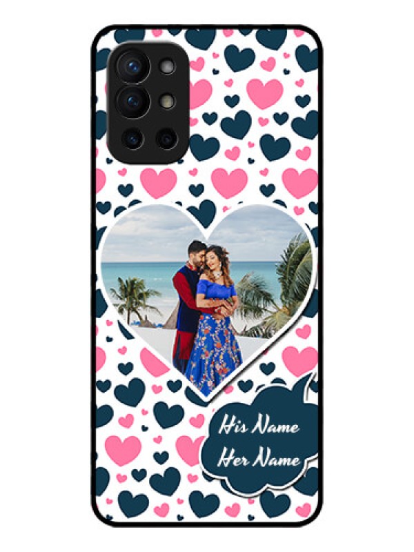 Custom OnePlus 9R 5G Custom Metal Phone CasePink and Blue Heart Design