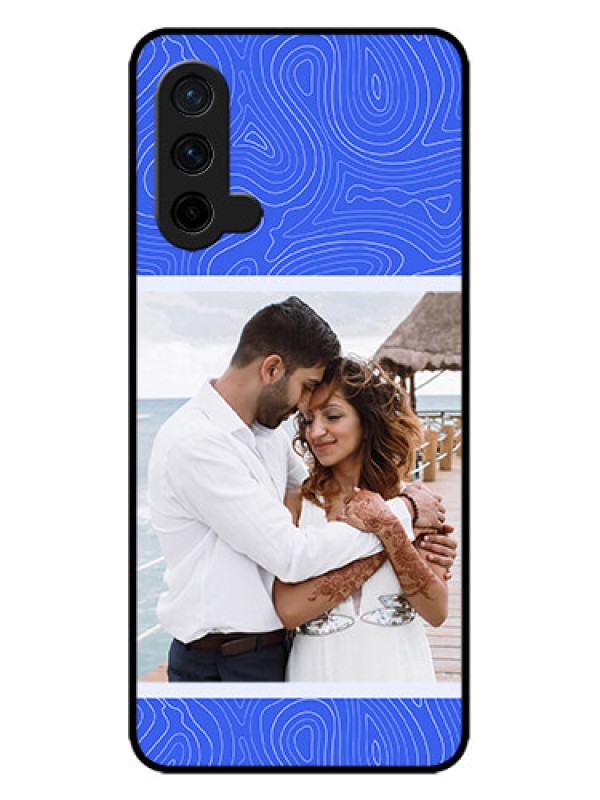 Custom OnePlus Nord CE 5G Custom Metal Phone CaseCurved Line Art With Blue And White Design