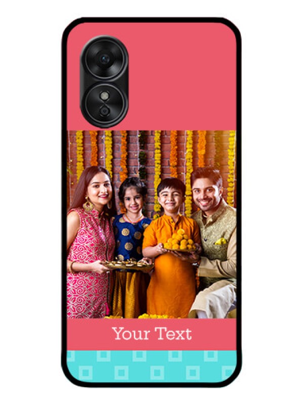 Custom Oppo A17 Custom Metal Phone CasePeach and Blue Color Design