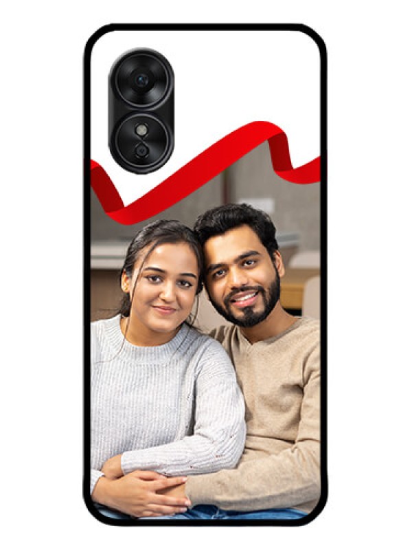 Custom Oppo A17 Custom Metal Phone CaseRed Ribbon Frame Design