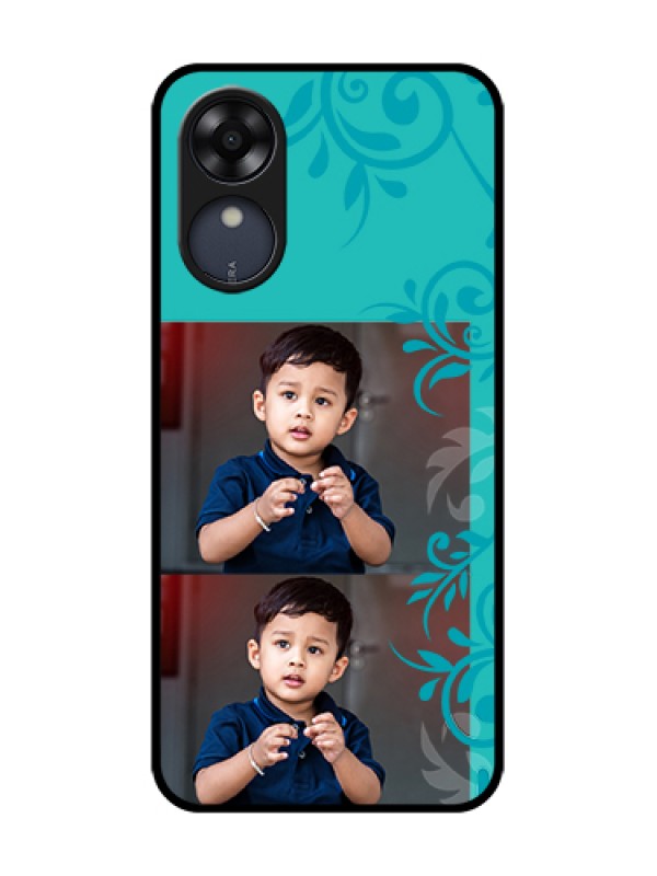 Custom Oppo A17k Custom Metal Phone Case - With Photo And Green Floral Design