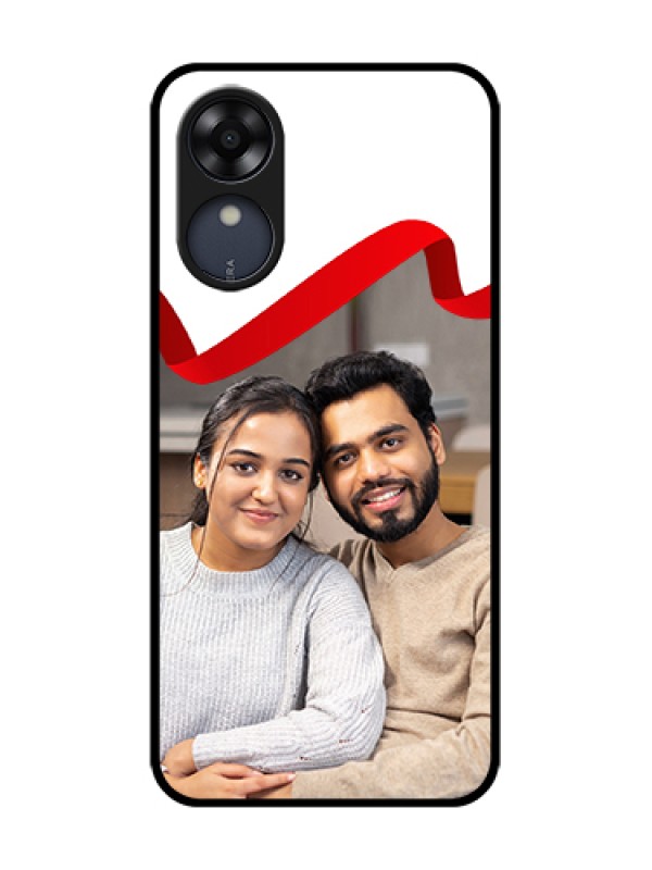 Custom Oppo A17k Custom Metal Phone Case - Red Ribbon Frame Design