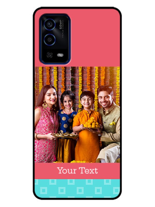 Custom Oppo A55 Custom Metal Phone Case - Peach and Blue Color Design