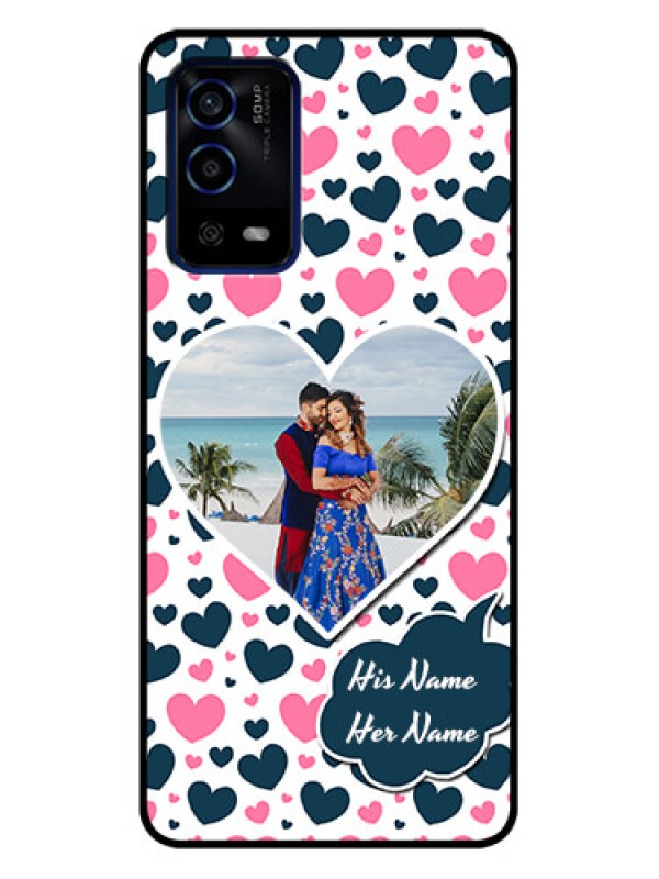 Custom Oppo A55 Custom Metal Phone Case - Pink and Blue Heart Design