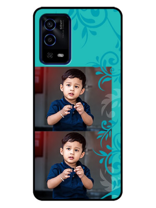 Custom Oppo A55 Custom Metal Phone Case - With Photo And Green Floral Design