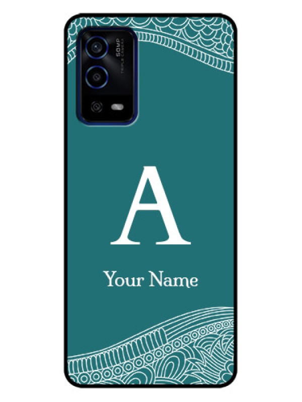 Custom Oppo A55 Custom Metal Phone Case - Line Art Pattern With Custom Name Design
