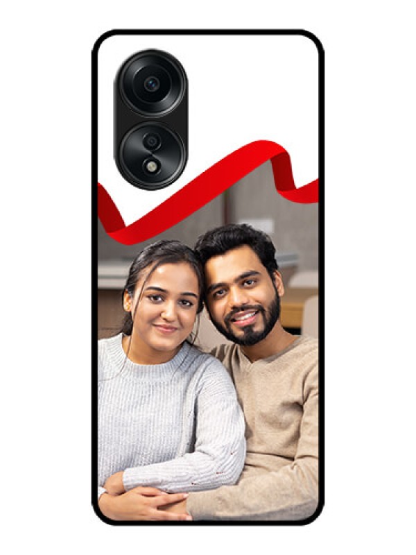 Custom Oppo A58 Custom Metal Phone CaseRed Ribbon Frame Design