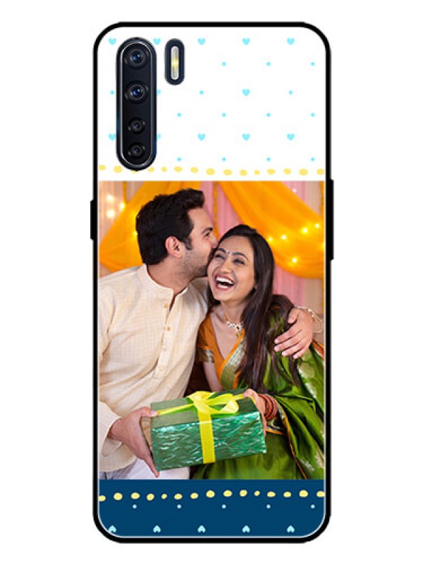 Custom Oppo F15 Custom Metal Phone Case - White And Blue Abstract Design