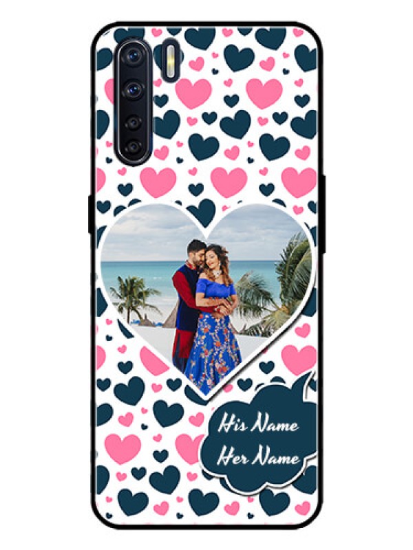 Custom Oppo F15 Custom Metal Phone Case - Pink and Blue Heart Design