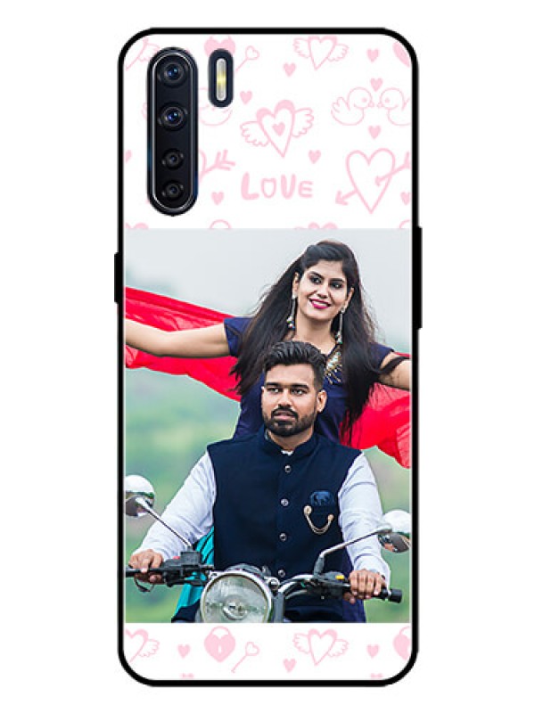 Custom Oppo F15 Custom Metal Phone Case - Pink Flying Heart Design