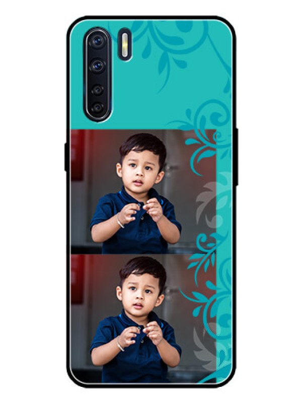 Custom Oppo F15 Custom Metal Phone Case - With Photo And Green Floral Design