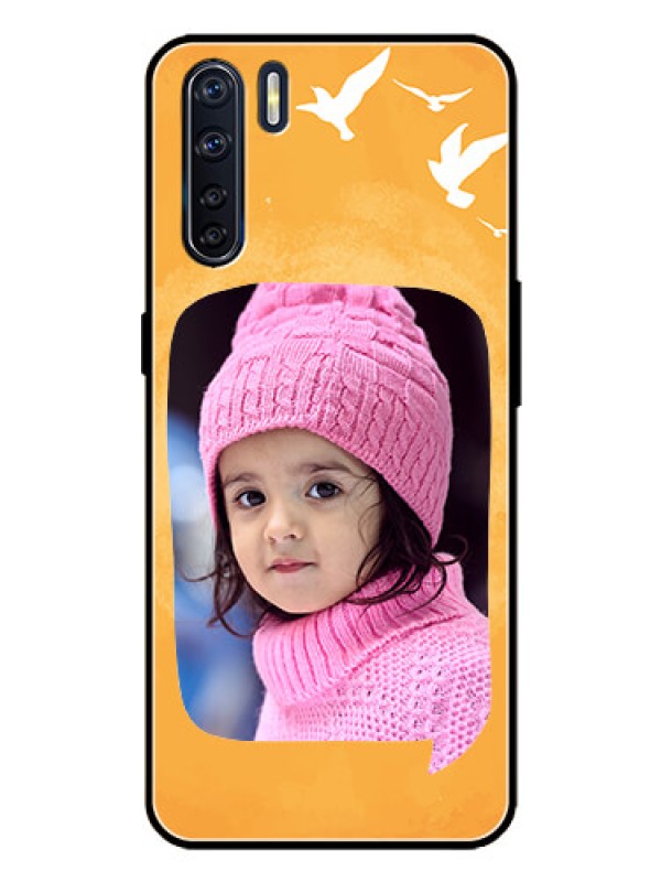 Custom Oppo F15 Custom Metal Phone Case - Water Color Design With Bird Icons