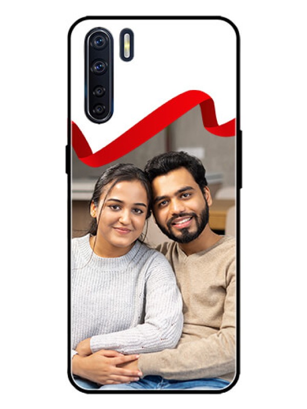 Custom Oppo F15 Custom Metal Phone Case - Red Ribbon Frame Design