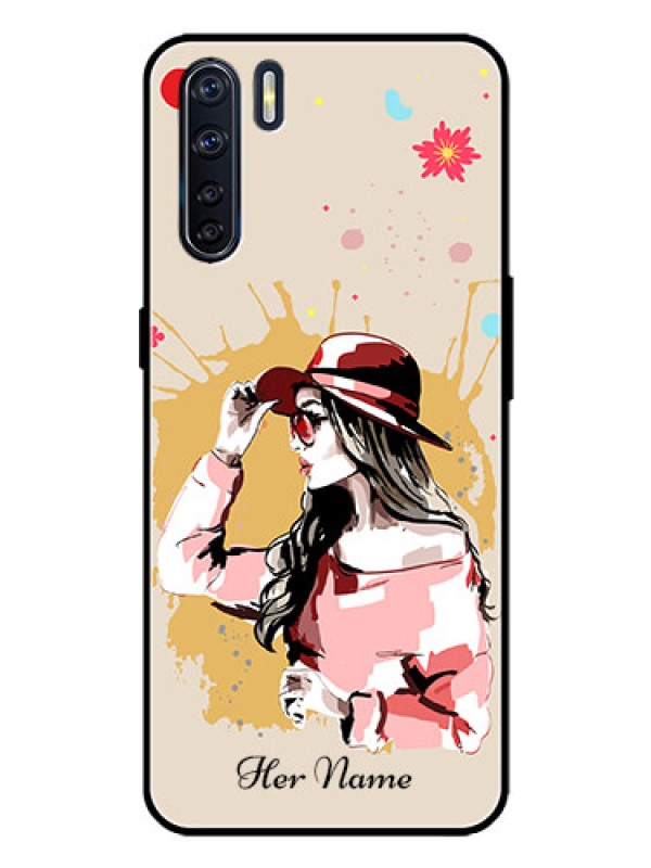 Custom Oppo F15 Custom Metal Phone Case - Women With Pink Hat Design
