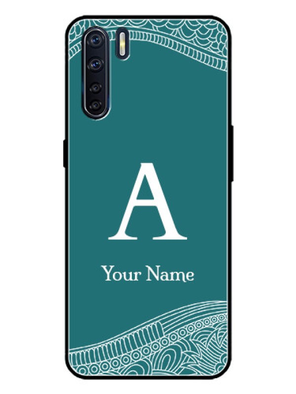 Custom Oppo F15 Custom Metal Phone Case - Line Art Pattern With Custom Name Design