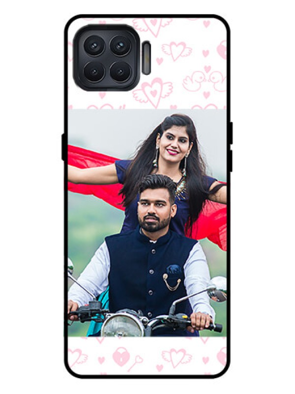 Custom Oppo F17 Pro Custom Metal Phone Case - Pink Flying Heart Design