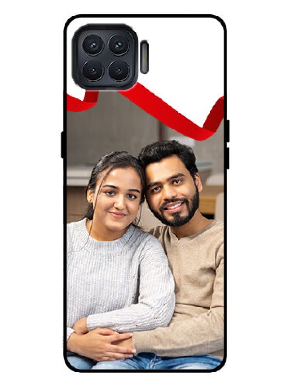 Custom Oppo F17 Pro Custom Metal Phone Case - Red Ribbon Frame Design