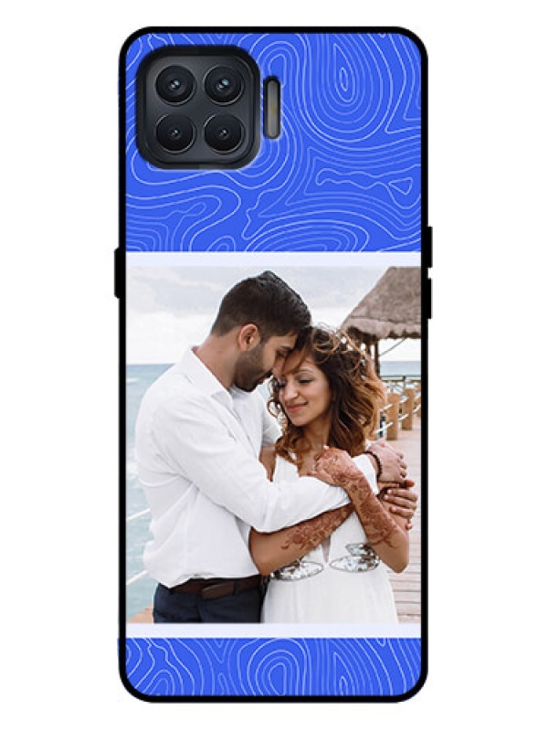 Custom Oppo F17 Pro Custom Metal Phone Case - Curved Line Art With Blue And White Design