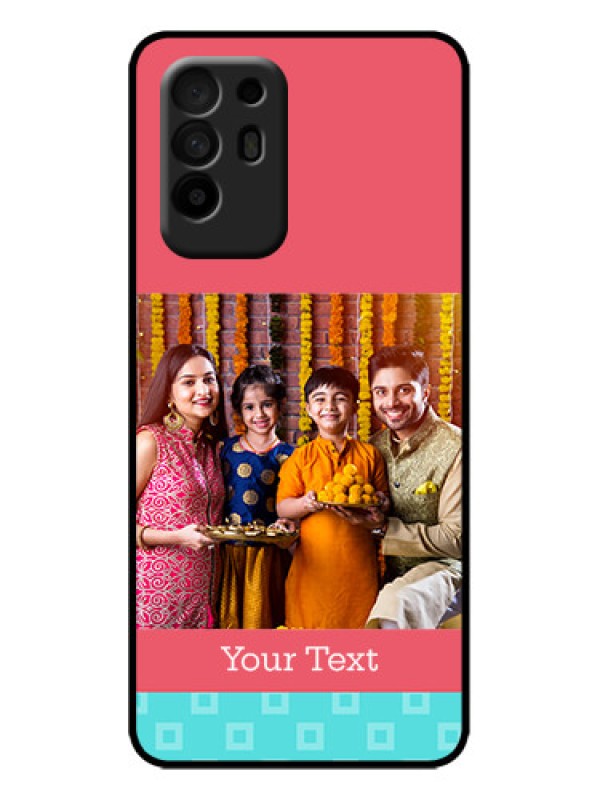 Custom Oppo F19 Pro Plus 5G Custom Metal Phone Case - Peach and Blue Color Design