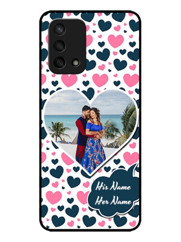 Custom Oppo F19s Custom Metal Phone Case - Pink and Blue Heart Design