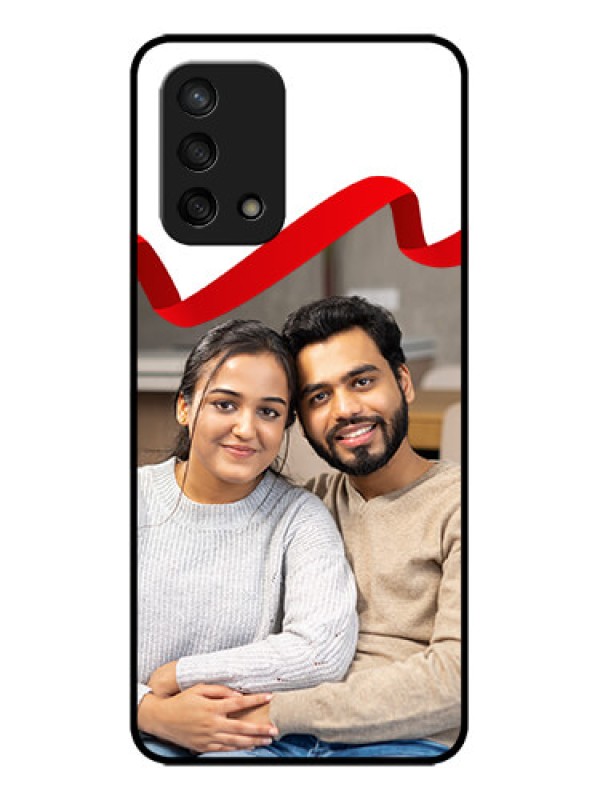 Custom Oppo F19s Custom Metal Phone Case - Red Ribbon Frame Design