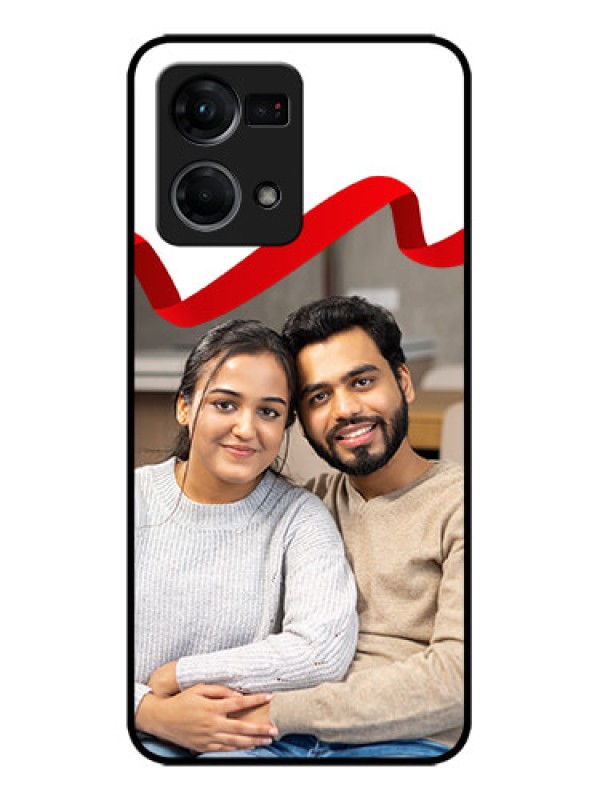 Custom Oppo F21 Pro Custom Metal Phone CaseRed Ribbon Frame Design