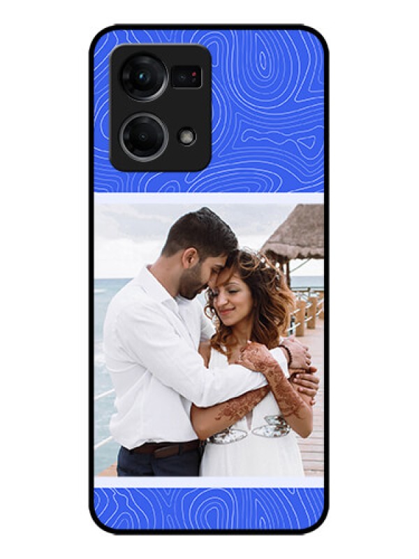 Custom Oppo F21 Pro Custom Metal Phone CaseCurved Line Art With Blue And White Design