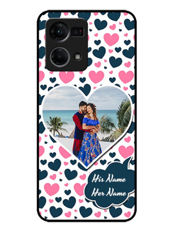 Custom Oppo F21s Pro Custom Metal Phone Case - Pink and Blue Heart Design