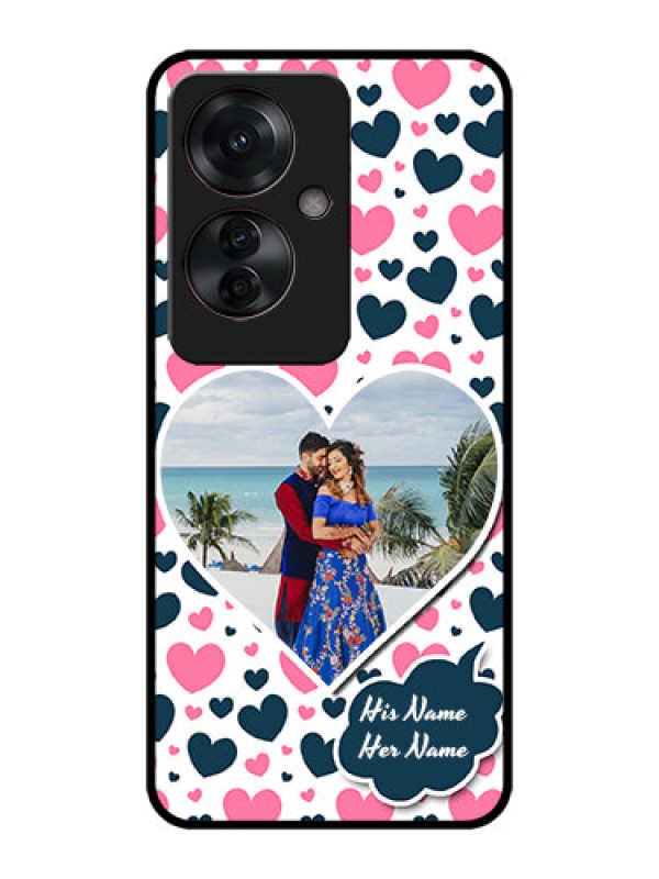 Custom Oppo F25 Pro 5G Custom Metal Phone CasePink and Blue Heart Design