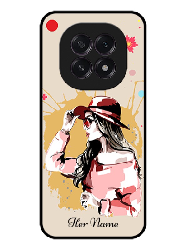 Custom Oppo F29 5G Custom Metal Phone Case - Women With Pink Hat Design