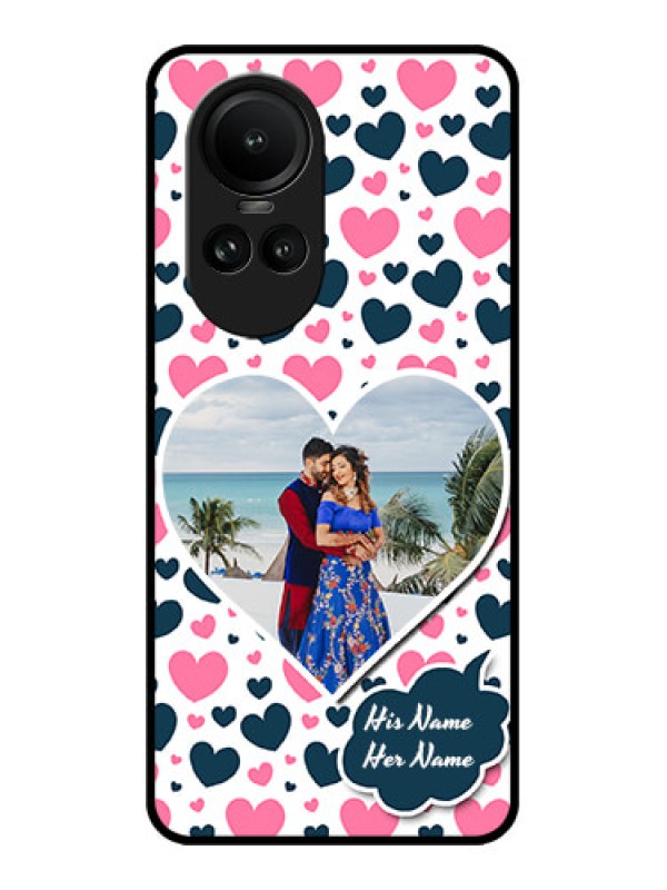 Custom Oppo Reno 10 5G Custom Metal Phone CasePink and Blue Heart Design