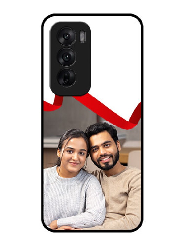 Custom Oppo Reno 12 5G Custom Metal Phone CaseRed Ribbon Frame Design