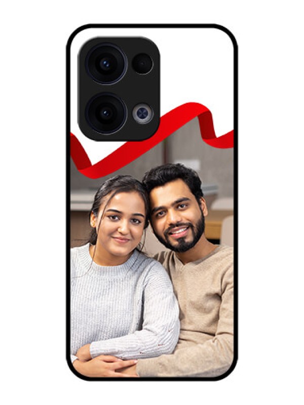 Custom Reno 13 5G Custom Metal Phone CaseRed Ribbon Frame Design