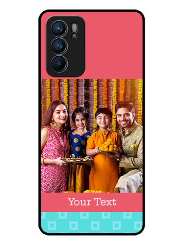 Custom Oppo Reno 6 5G Custom Metal Phone CasePeach and Blue Color Design