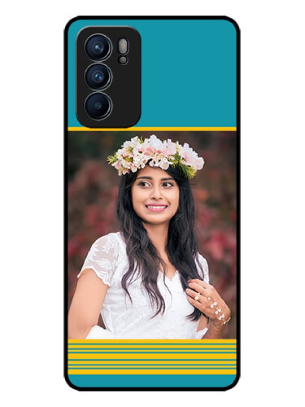 Custom Oppo Reno 6 5G Custom Metal Phone CaseYellow and Blue Design