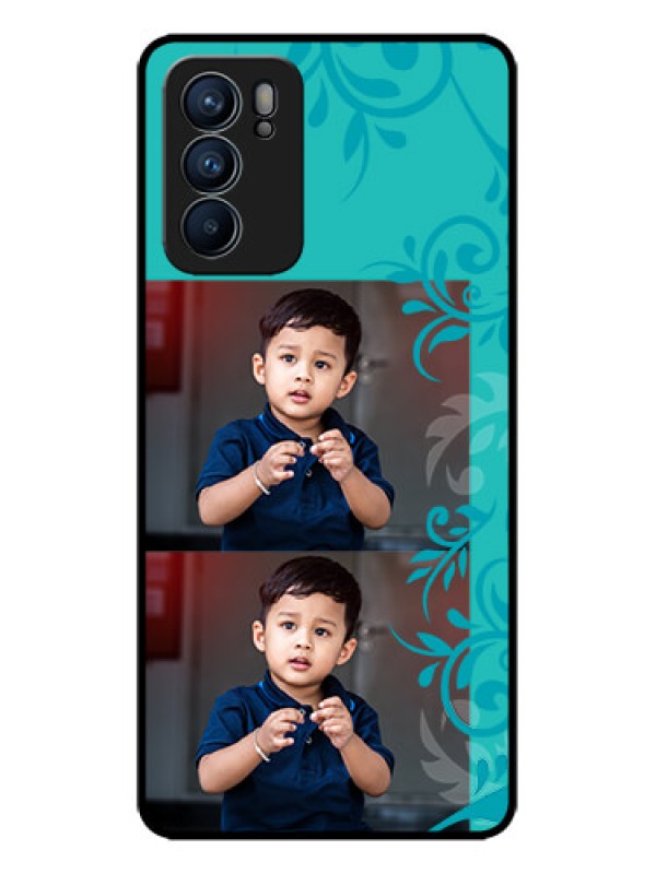 Custom Oppo Reno 6 5G Custom Metal Phone CaseWith Photo And Green Floral Design