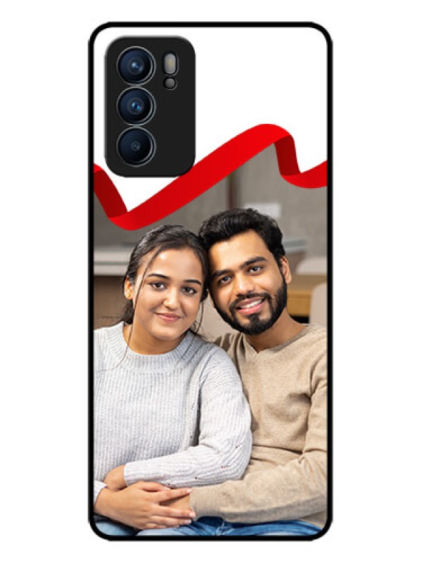 Custom Oppo Reno 6 5G Custom Metal Phone CaseRed Ribbon Frame Design