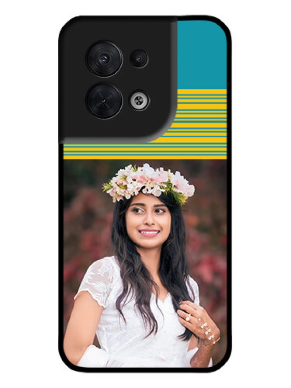 Custom Oppo Reno 8 5G Custom Metal Phone CaseYellow and Blue Design