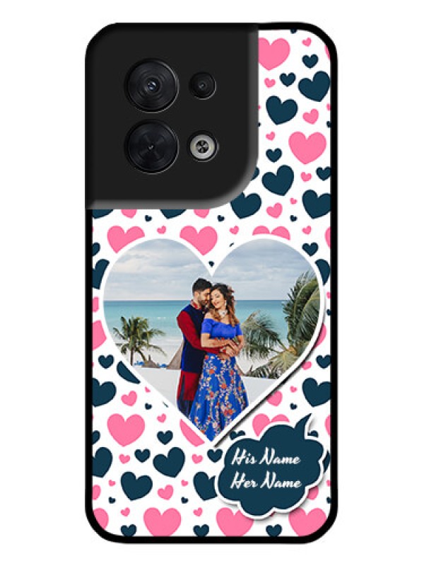 Custom Oppo Reno 8 5G Custom Metal Phone CasePink and Blue Heart Design