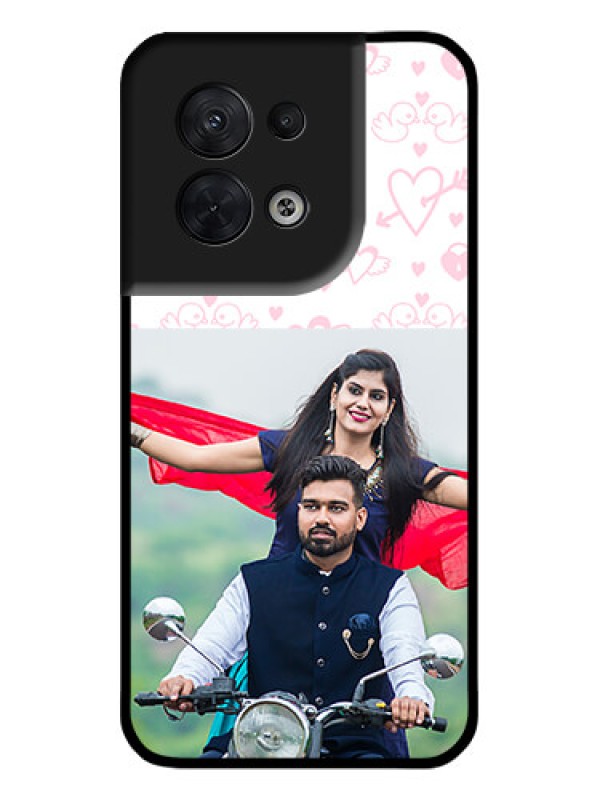 Custom Oppo Reno 8 5G Custom Metal Phone CasePink Flying Heart Design